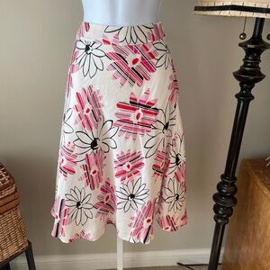 Valerie Stevens 100% Silk Floral A Line Skirt Pink Black White Women’s Size 10
